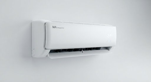 Modern split system air conditioner with louver slightly open